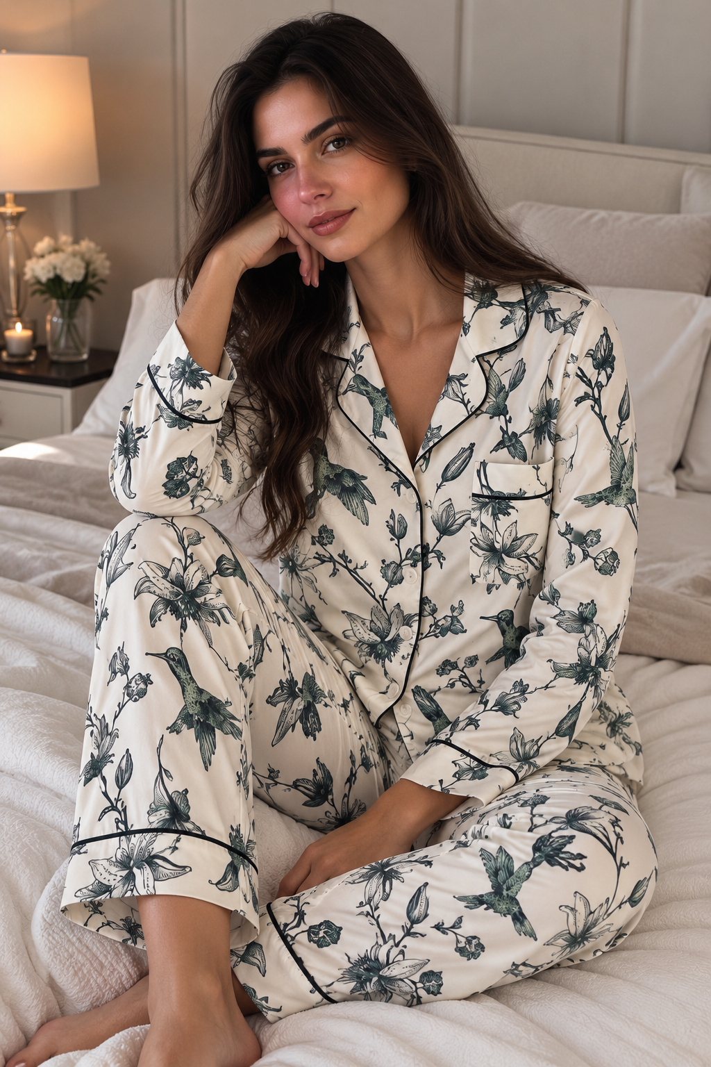 Enchanted Garden Pajama Set – Black & Green