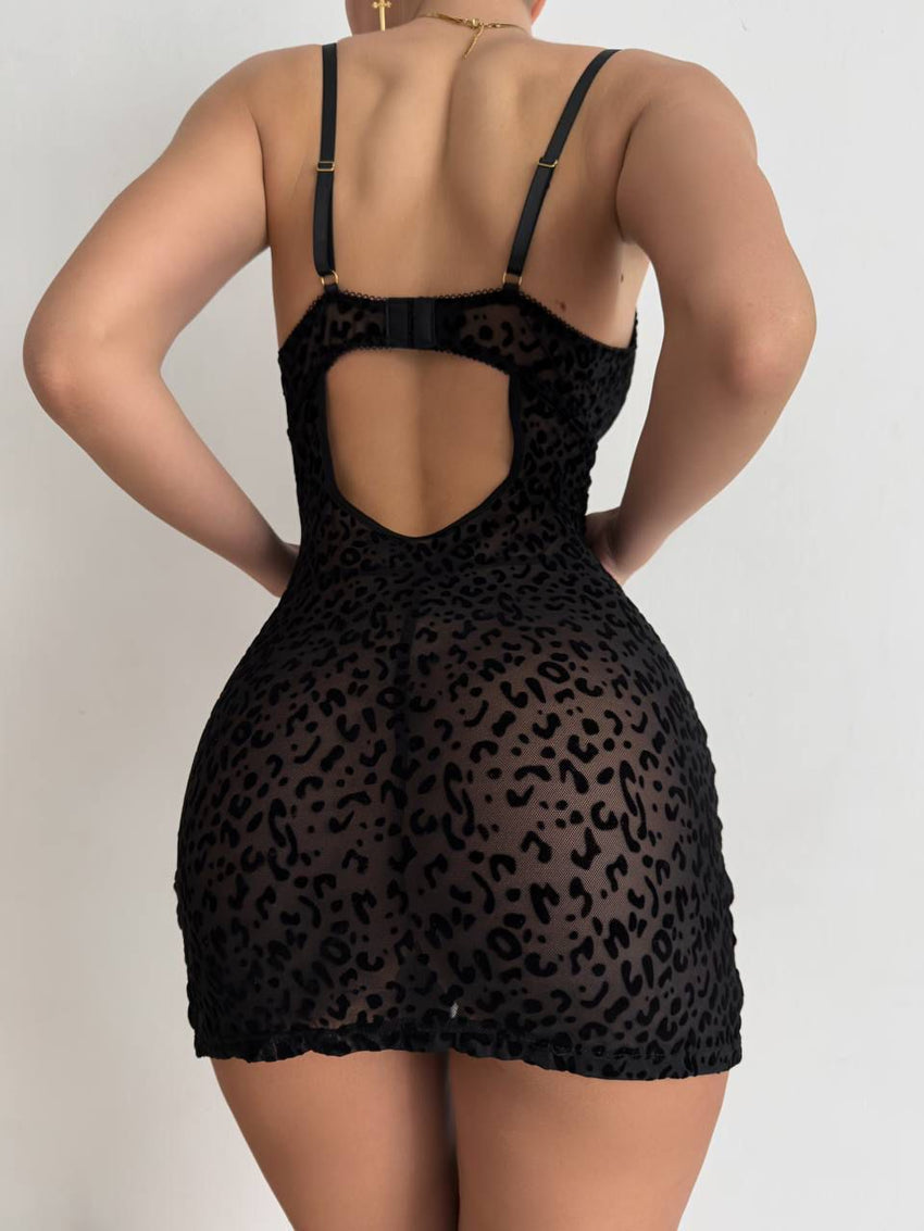 Midnight Leopard Lace Babydoll